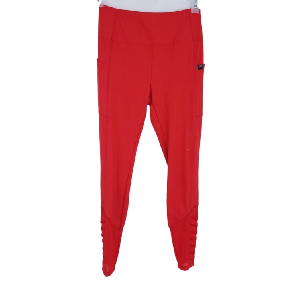 Marika Leggings 24" Length Red Fit Medium, Pockets, Mesh Activewear Athleisure